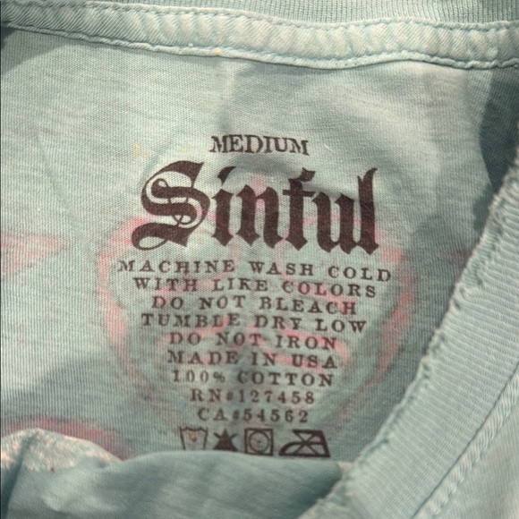 Sinful Blue Short Sleeve Tee with Graphic Design - Picture 6 of 7